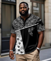 Men's Plus Size Daily Casual Paisley Colorblock Print Henry Collar Button Short Sleeve T-Shirt